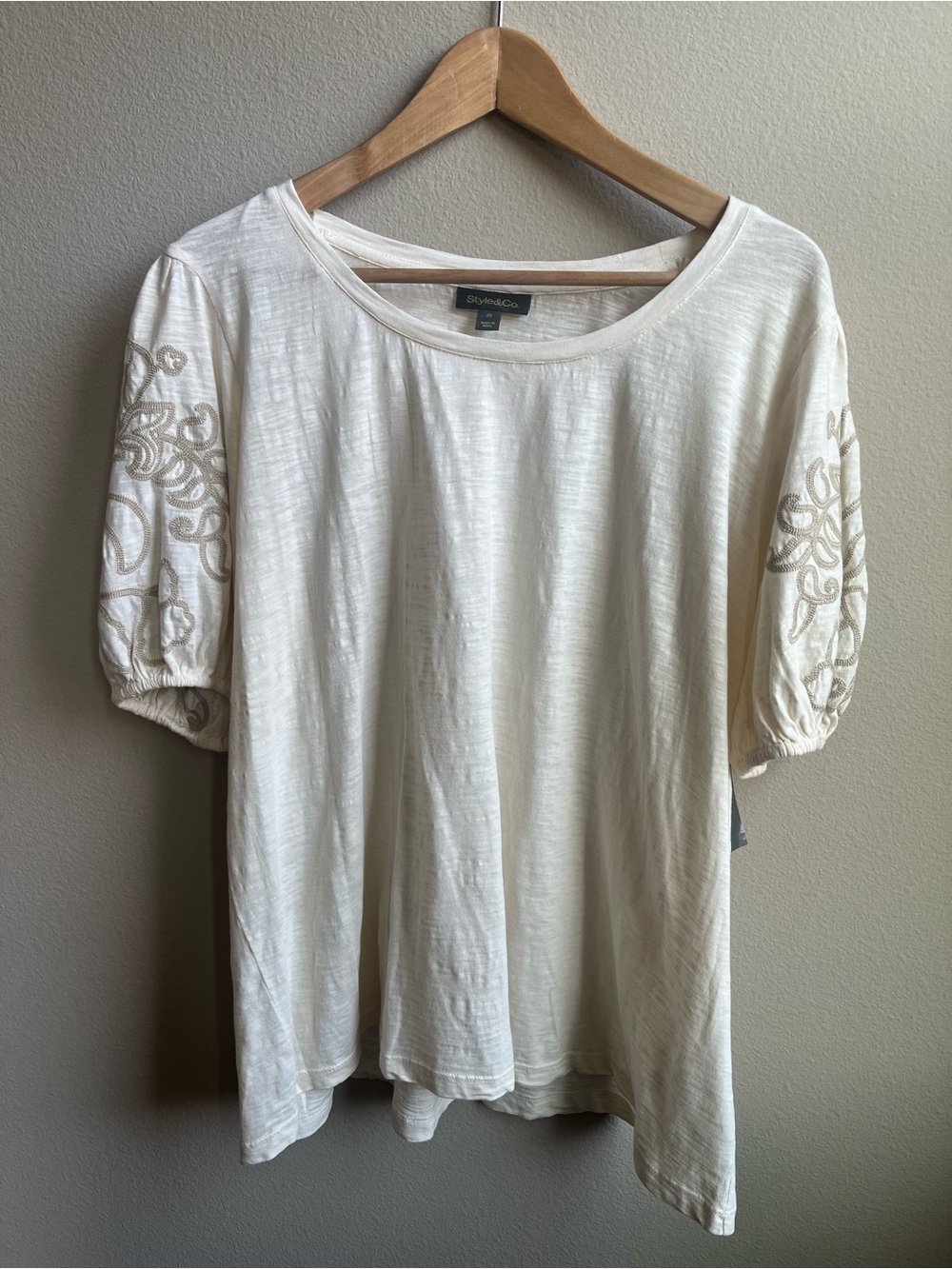 Embroidered Puff Sleeve Cream Top by Style & Co • Size 2X • NWT - Picture 2 of 6